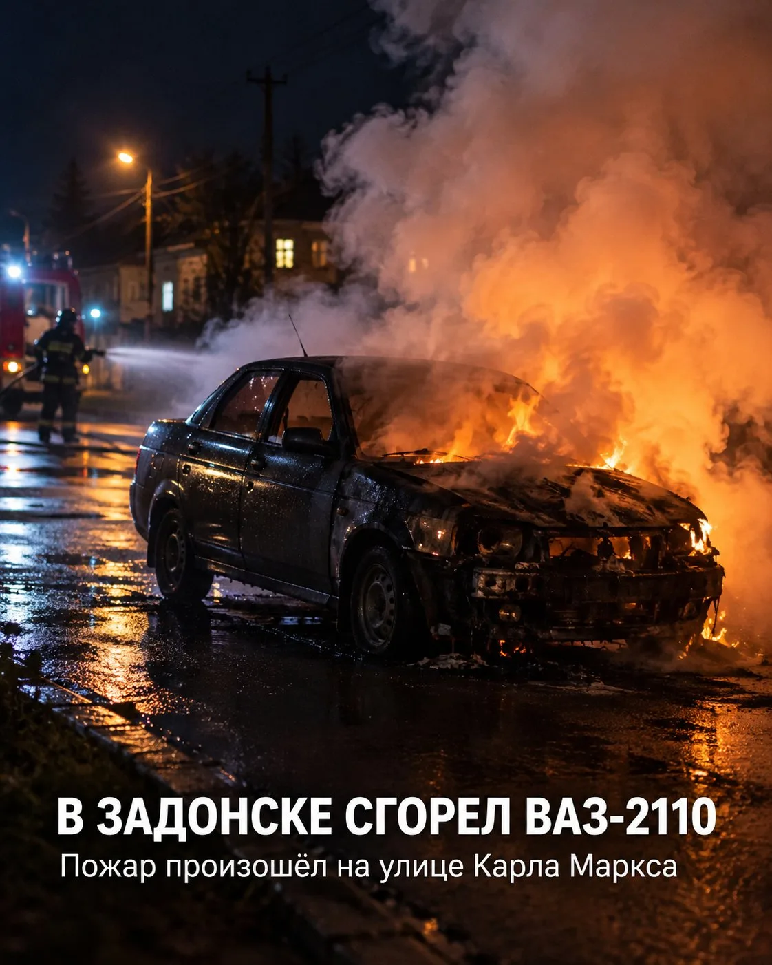 🔥 В Задонске поздно вечером сгорел ВАЗ-2110