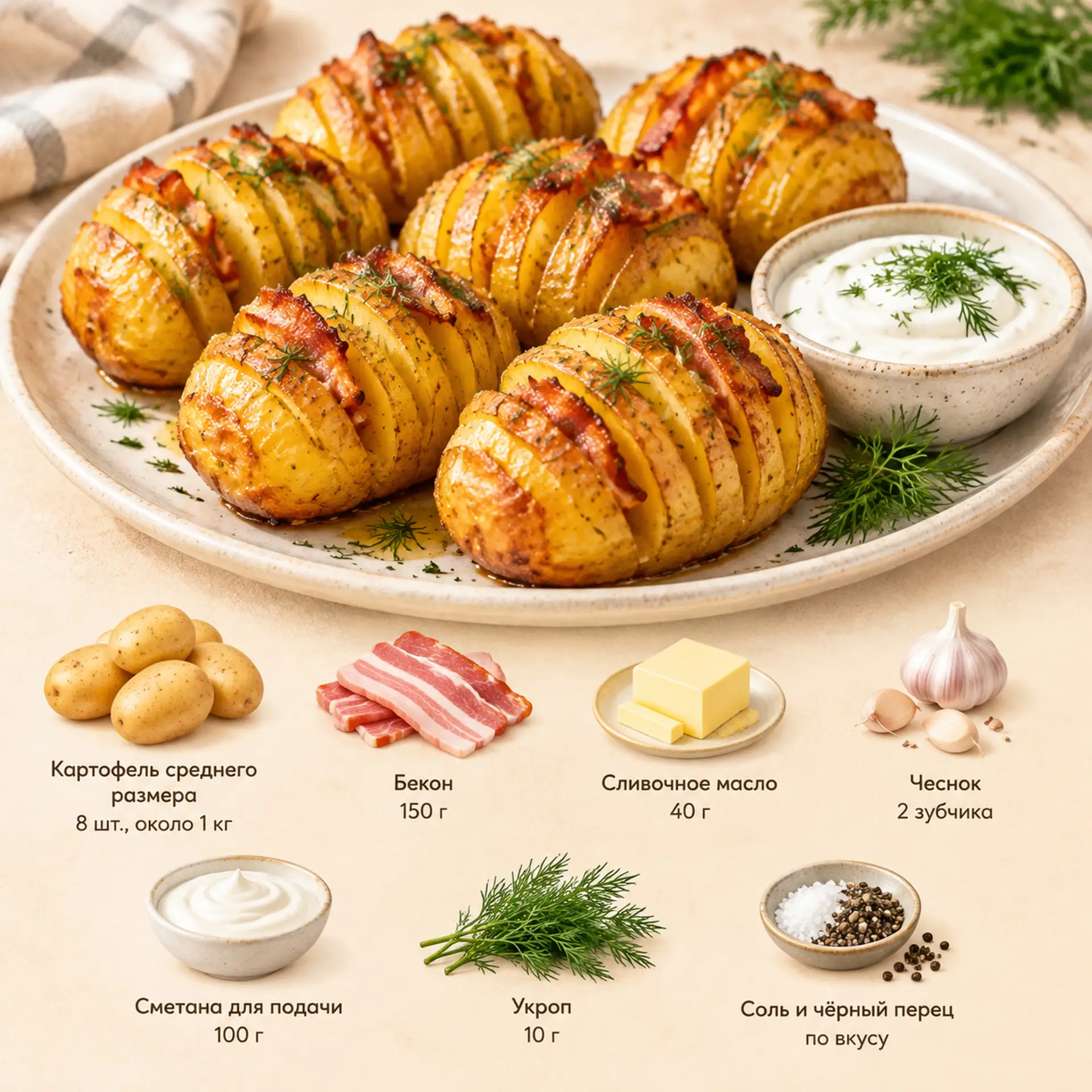 Картофель «Гармошка» с беконом 🤤