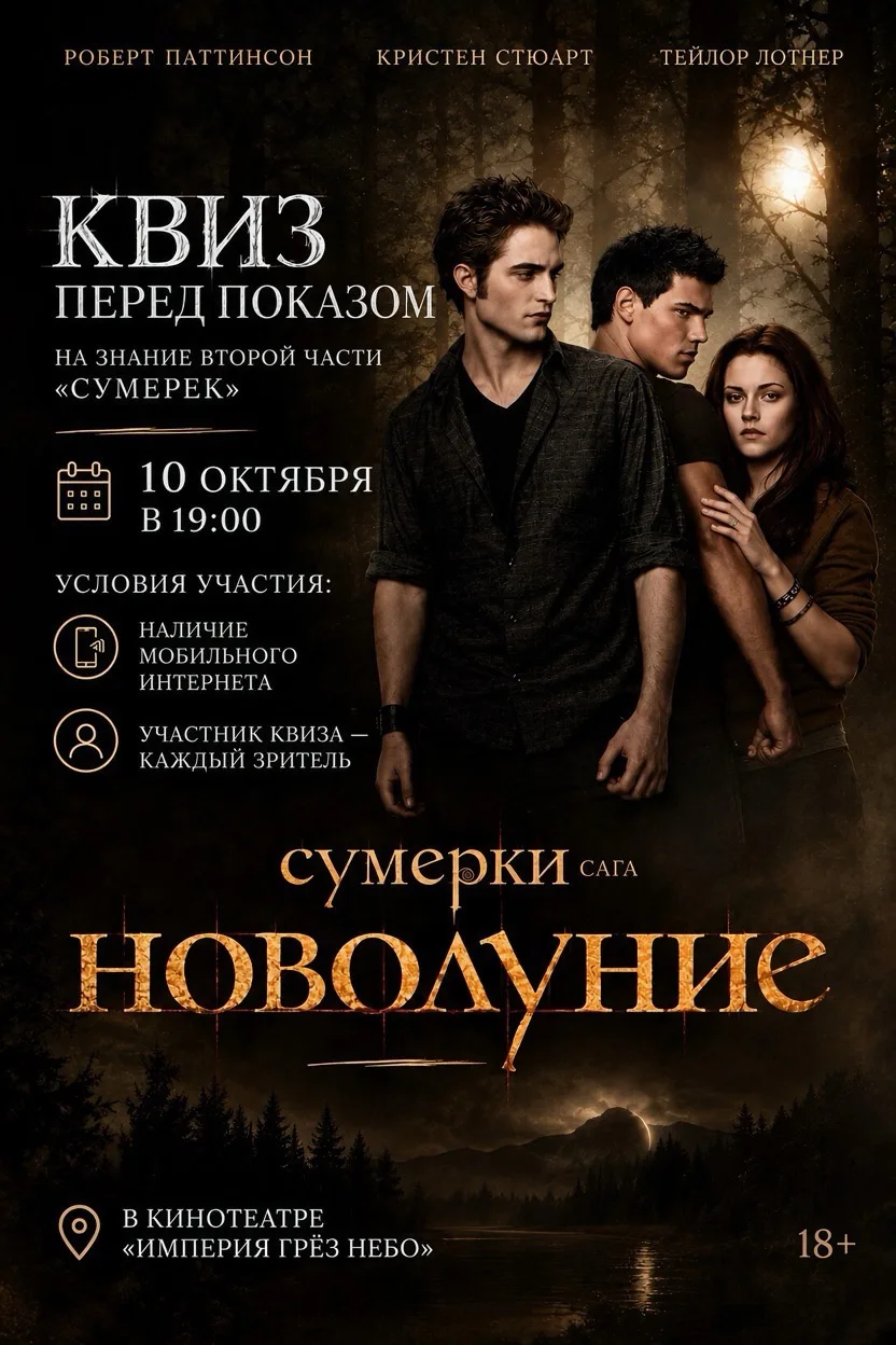 🌙 РОЗЫГРЫШ 2 БИЛЕТОВ НА КВИЗ ПО «СУМЕРКАМ: НОВОЛУНИЕ» 🐺