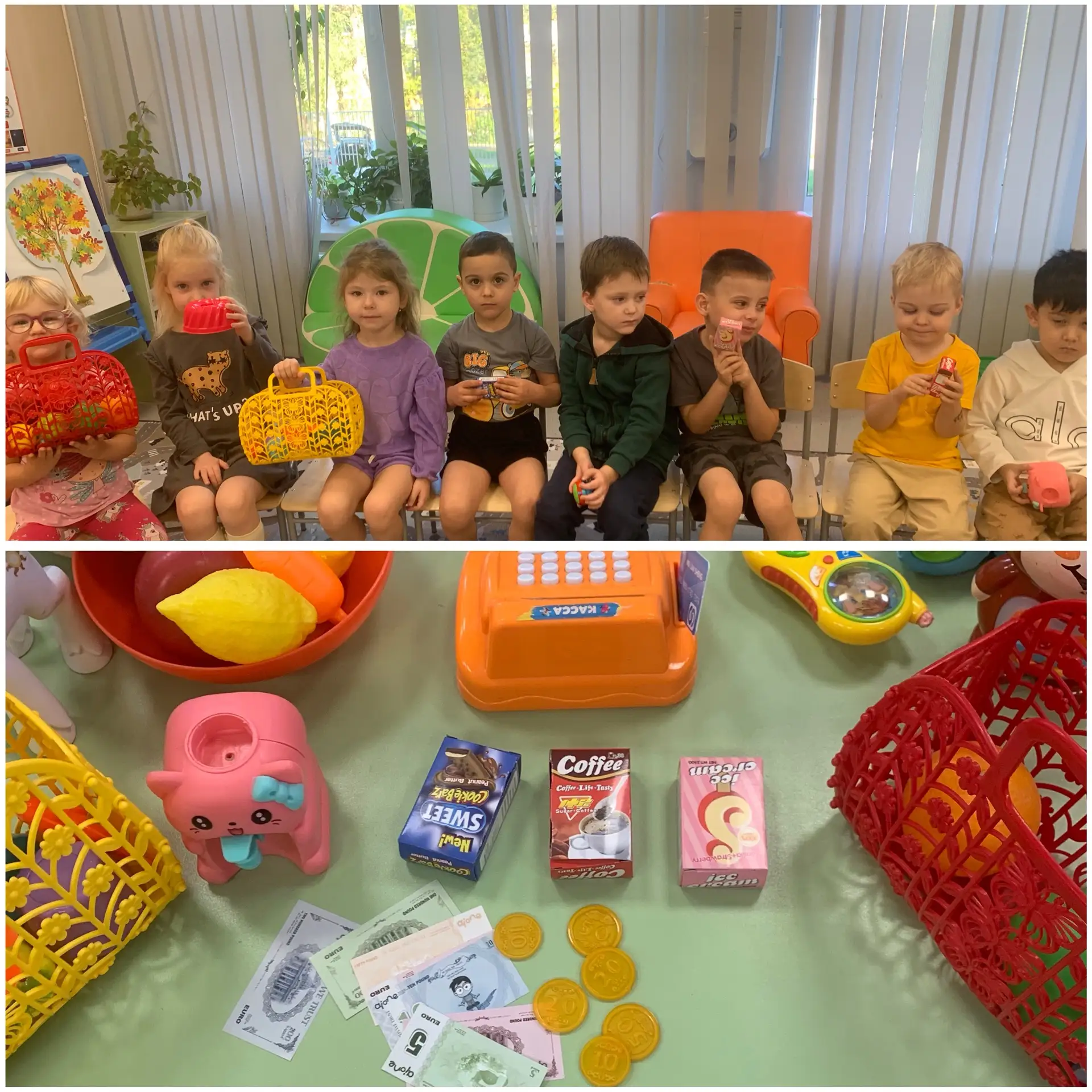 Сегодня на занятии «Поход в магазин», ребята средней группы  познакомились с основами ф...