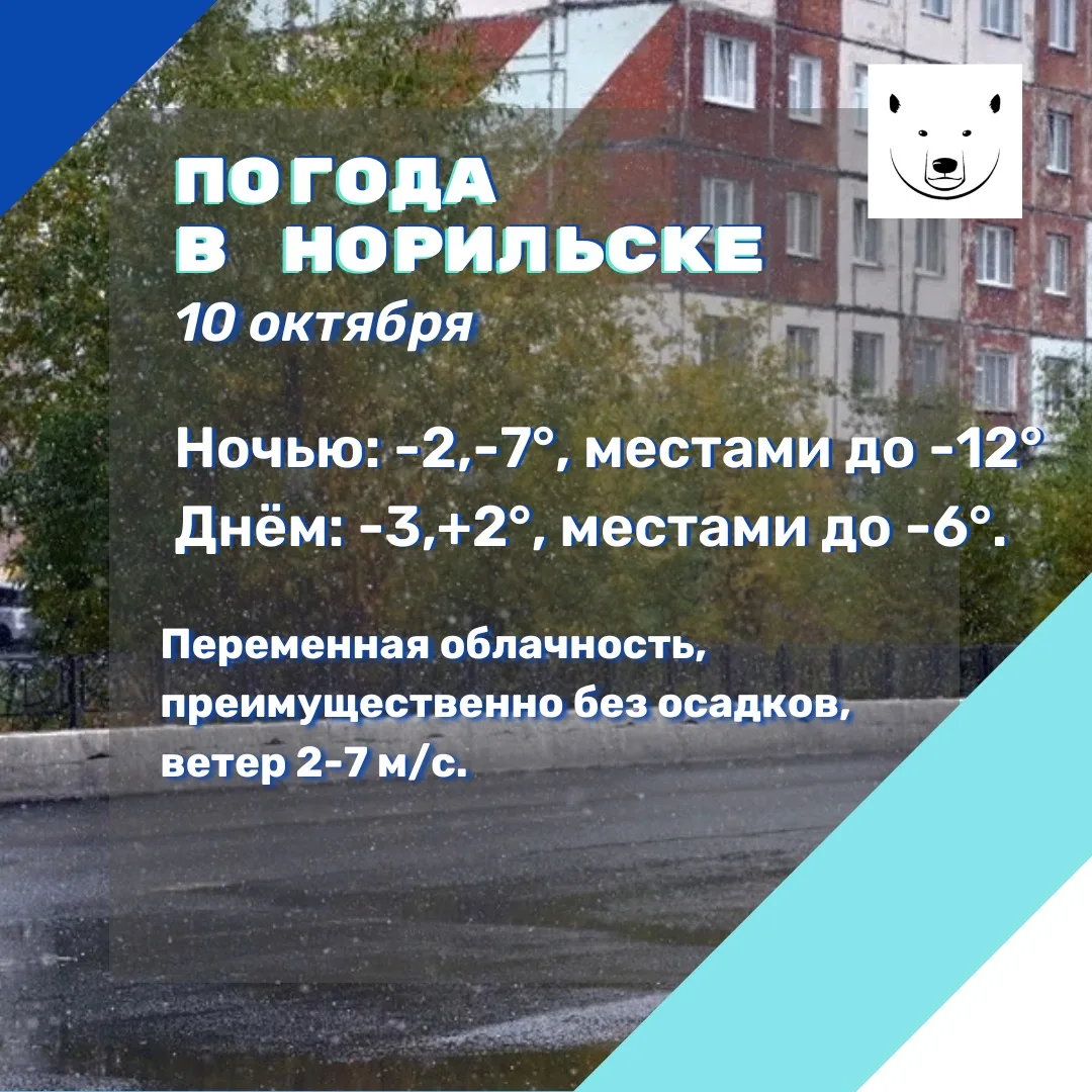 Прогноз погоды на 10.10.2026 (по данным Таймырского ЦГМС – филиала ФГБУ «СУГМС»): преим...