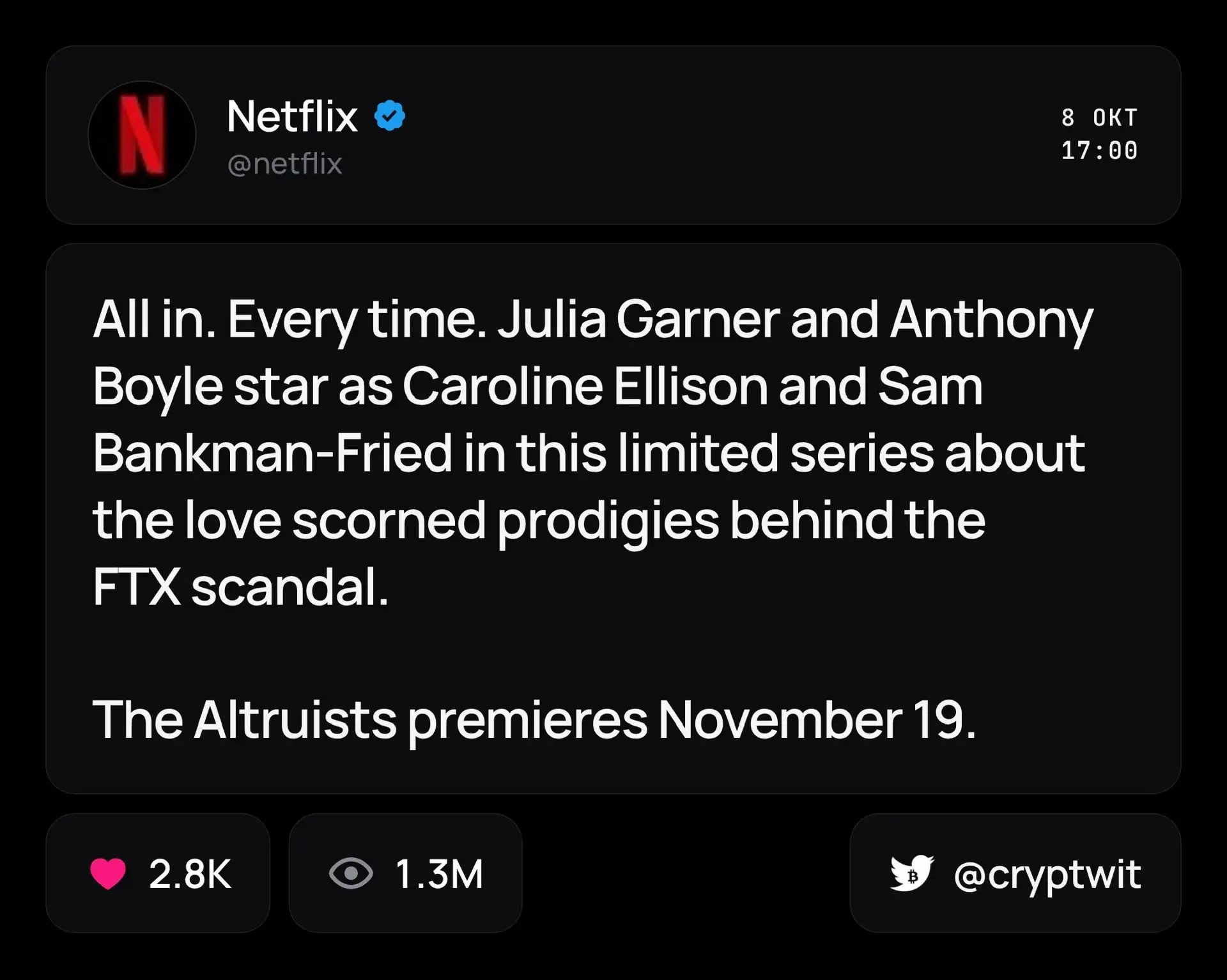 Netflix представил трейлер сериала о FTX