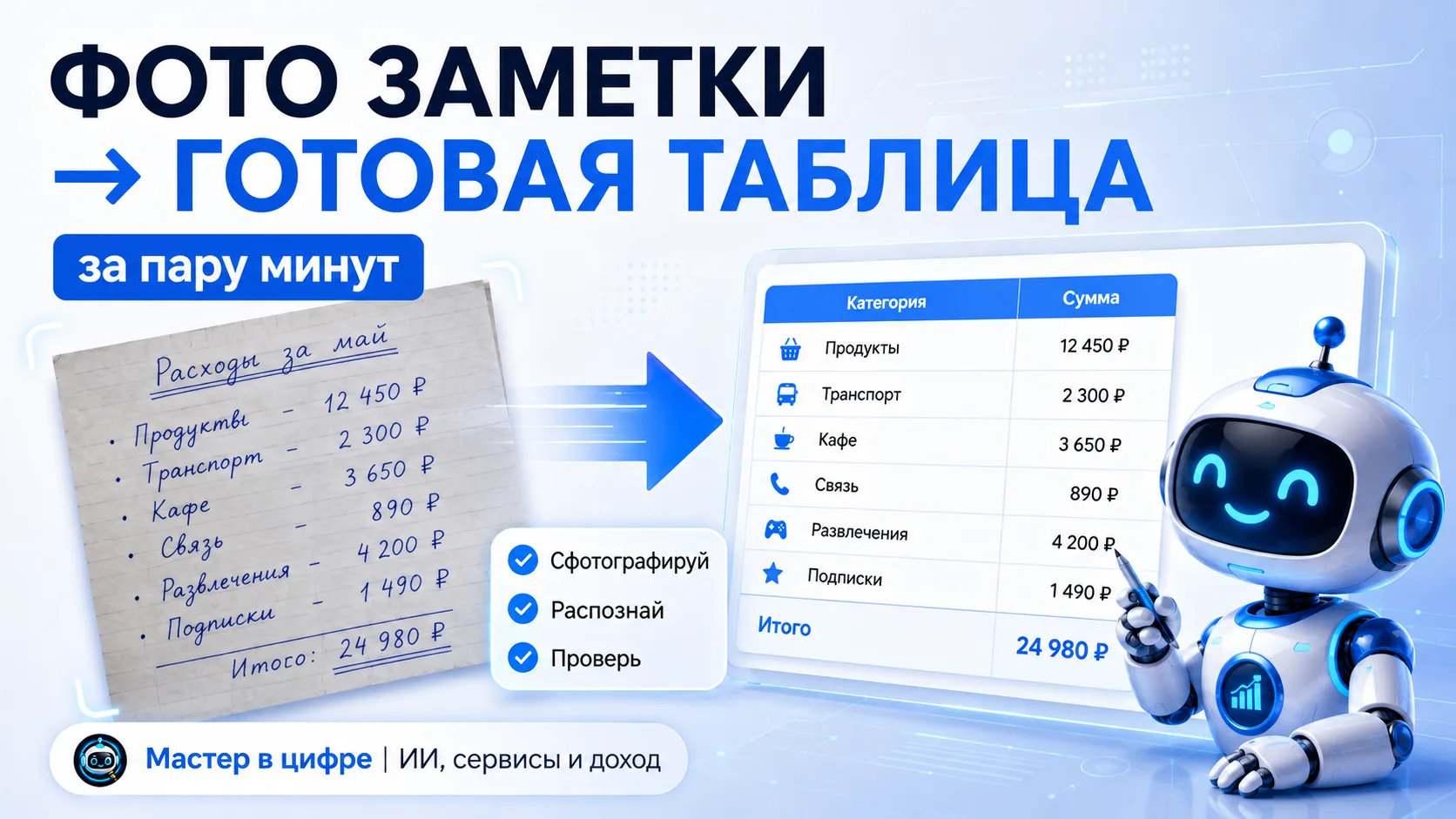 📸 Фото рукописной заметки → аккуратная таблица за пару минут