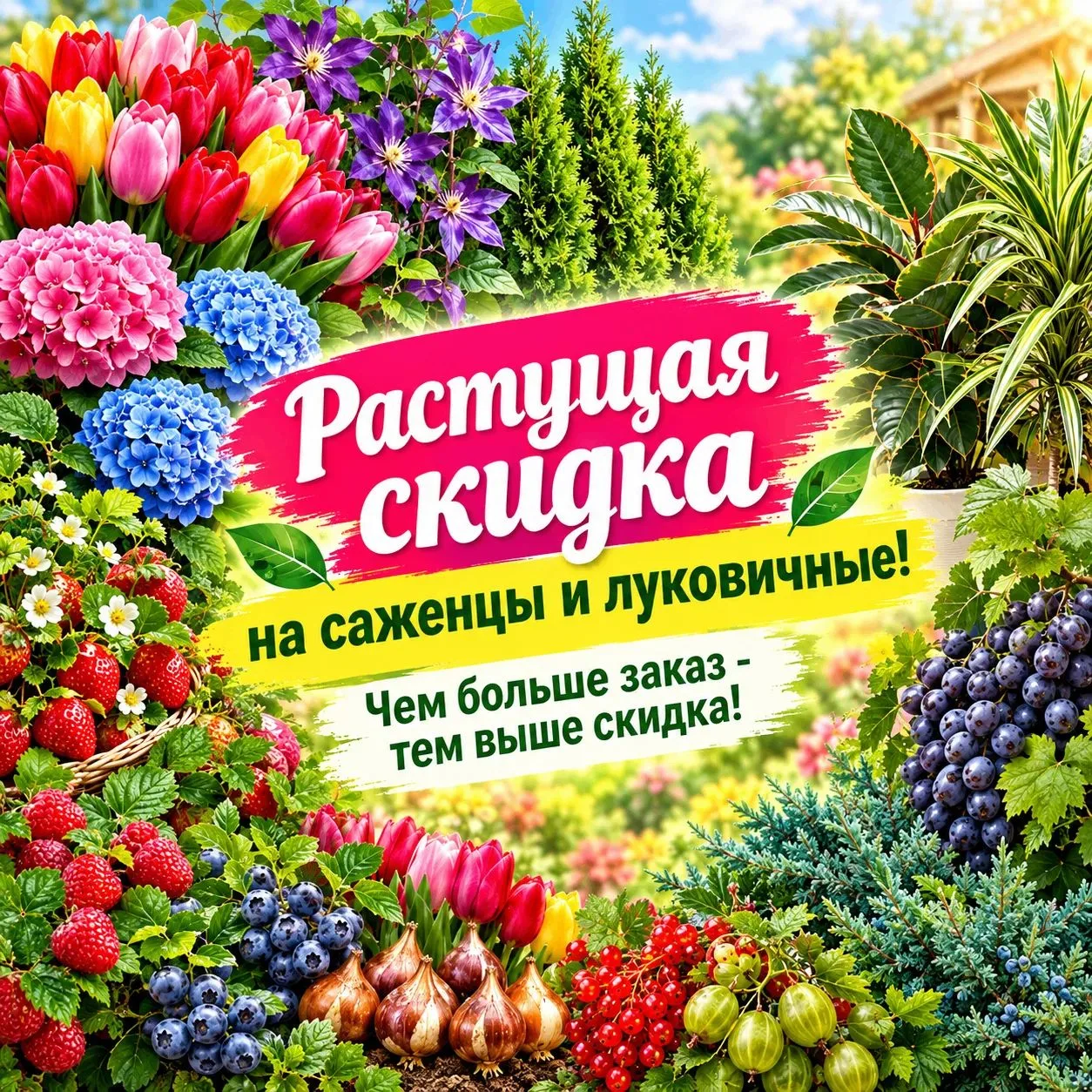 🌿 Растущая скидка на саженцы и луковичные: чем больше заказ — тем выше скидка!