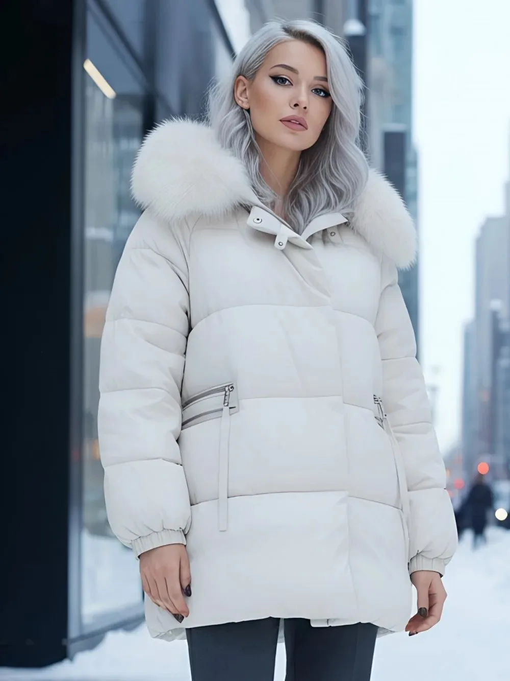 🛍️ Куртка зимняя женская с мехом и капюшоном тренд бежевого цвета 7639B