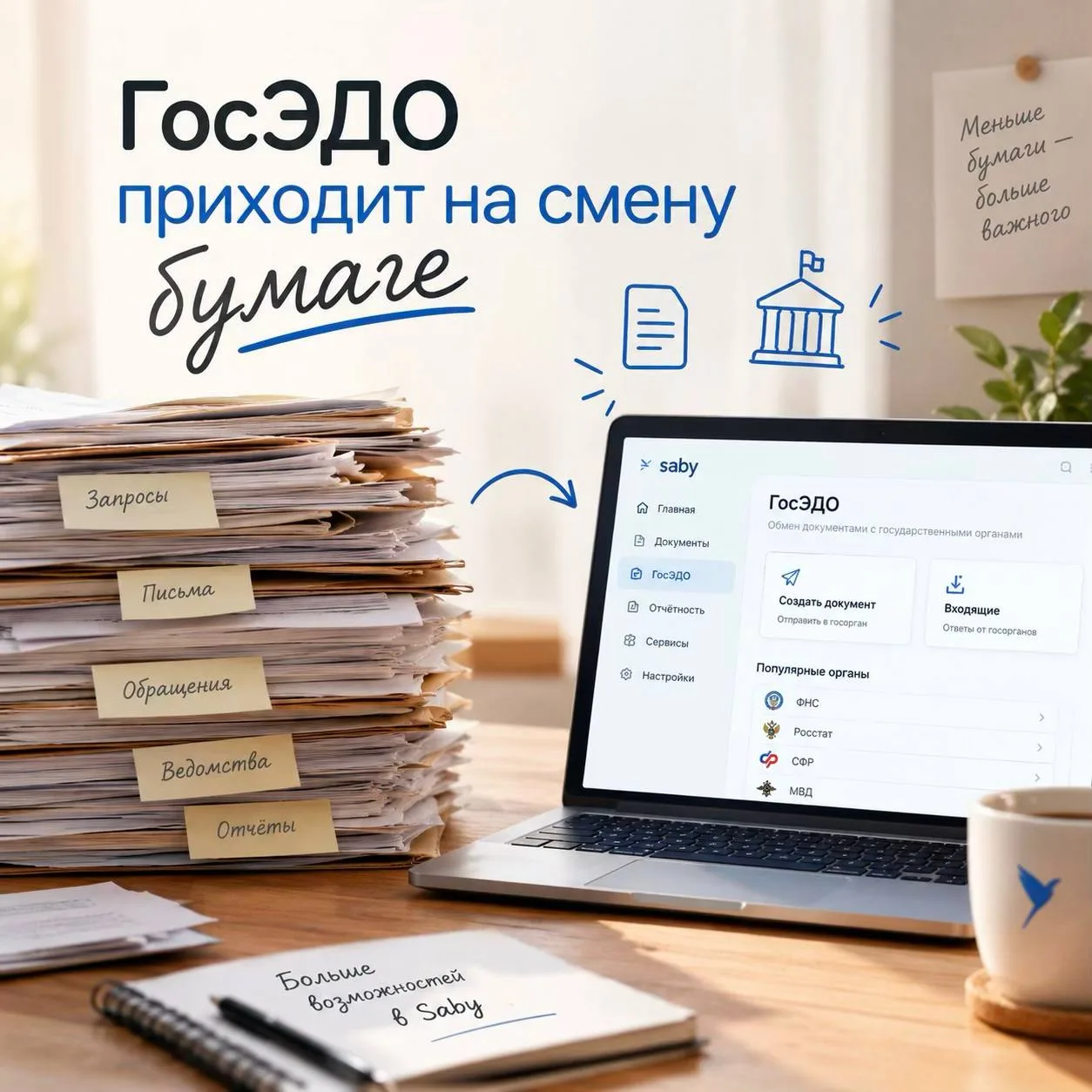 Теперь прямо в Saby можно отправлять электронные документы в органы власти любого уровн...