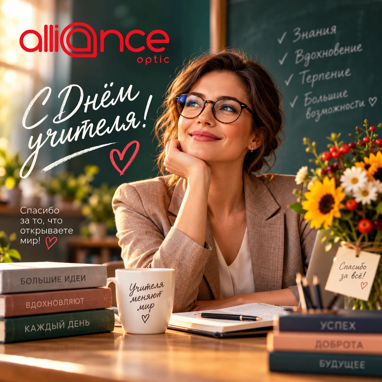 🎉 «Альянс‑Оптик» поздравляет с Днём учителя! 🎉Дорогие педагоги, от всей души поздравл...