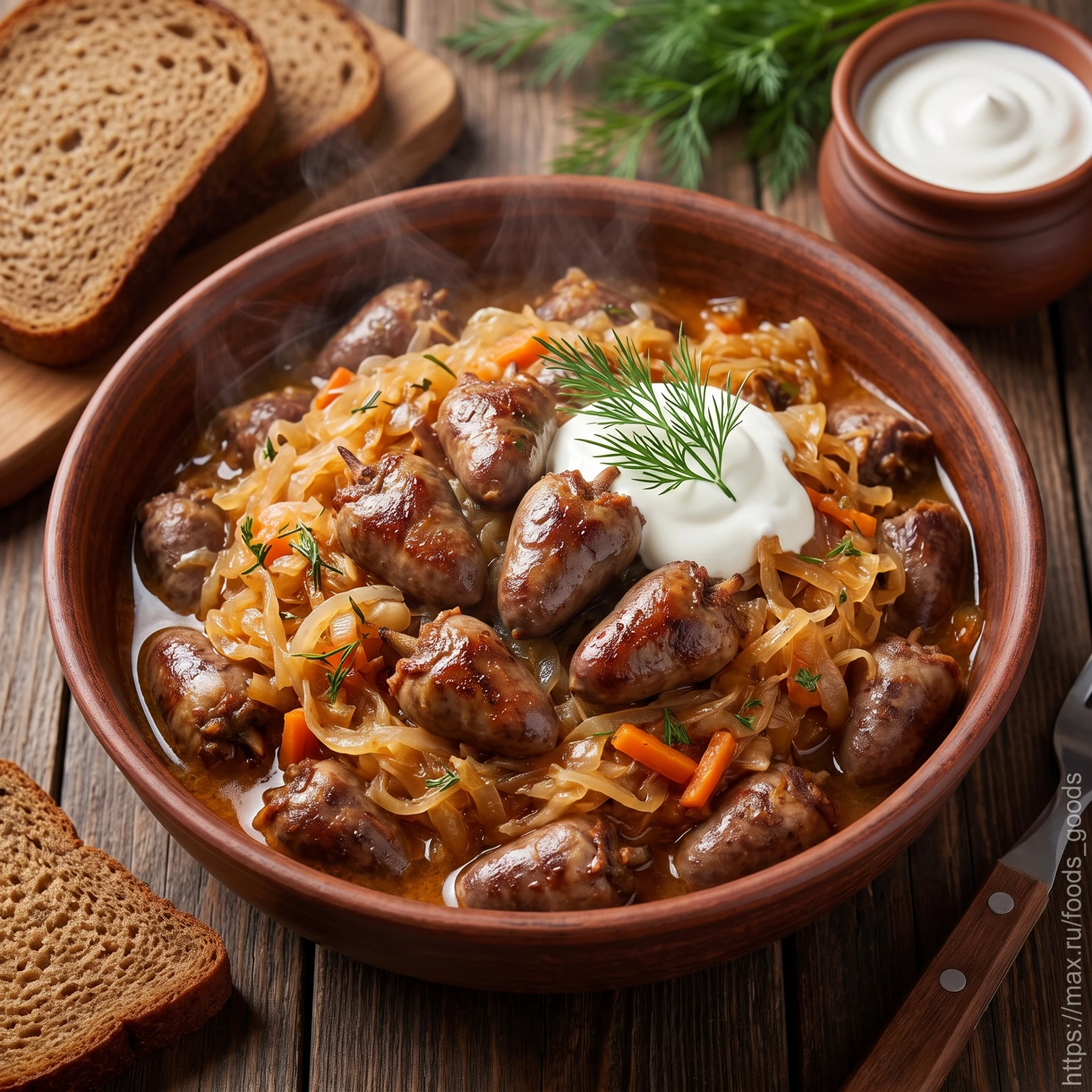 🍗 Куриные сердечки, тушённые с квашеной капустой — простой и сытный ужин! 😋
