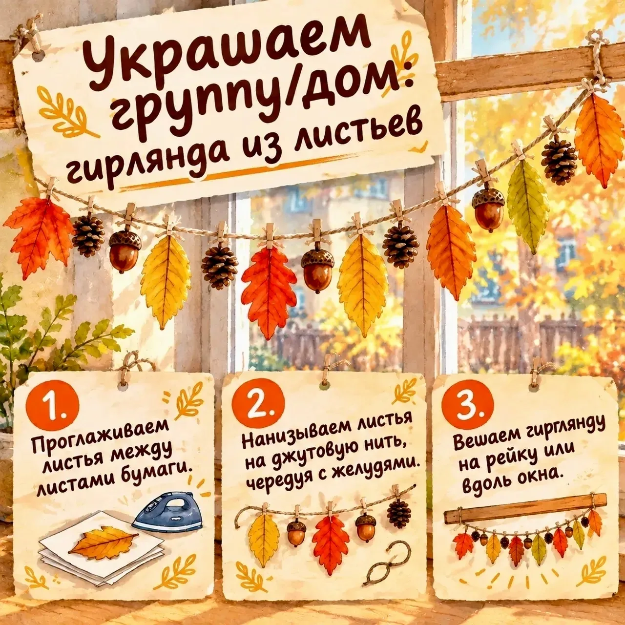 Творчество с осенними листиками и дарами в детском саду и дома