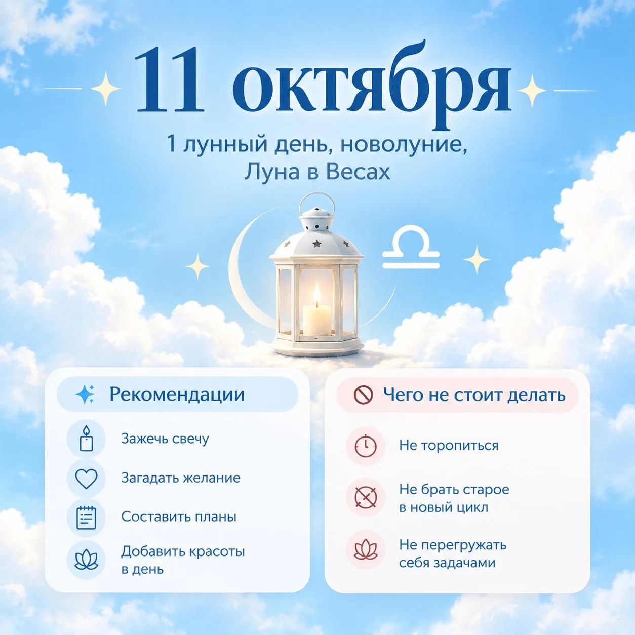 🌑 11 октября • 1 лунный день • Луна в Весах, новолуние