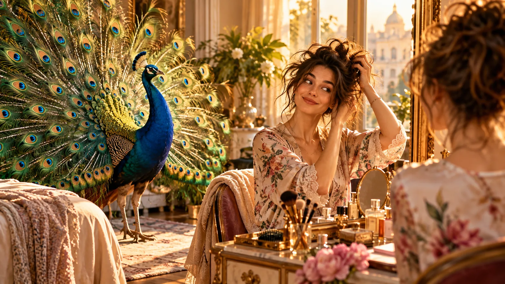 🦚 Павлин начинает день с роскошного хвоста. Человек — с попытки придать приличный вид ...