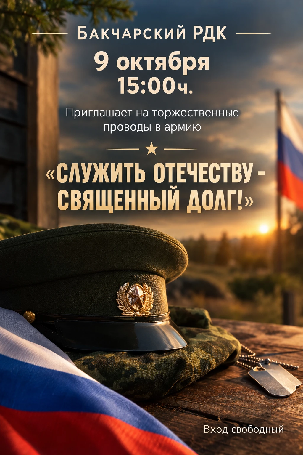 🇷🇺 9 октября в 15:00 Бакчарский РДК приглашает на торжественные проводы в армию.