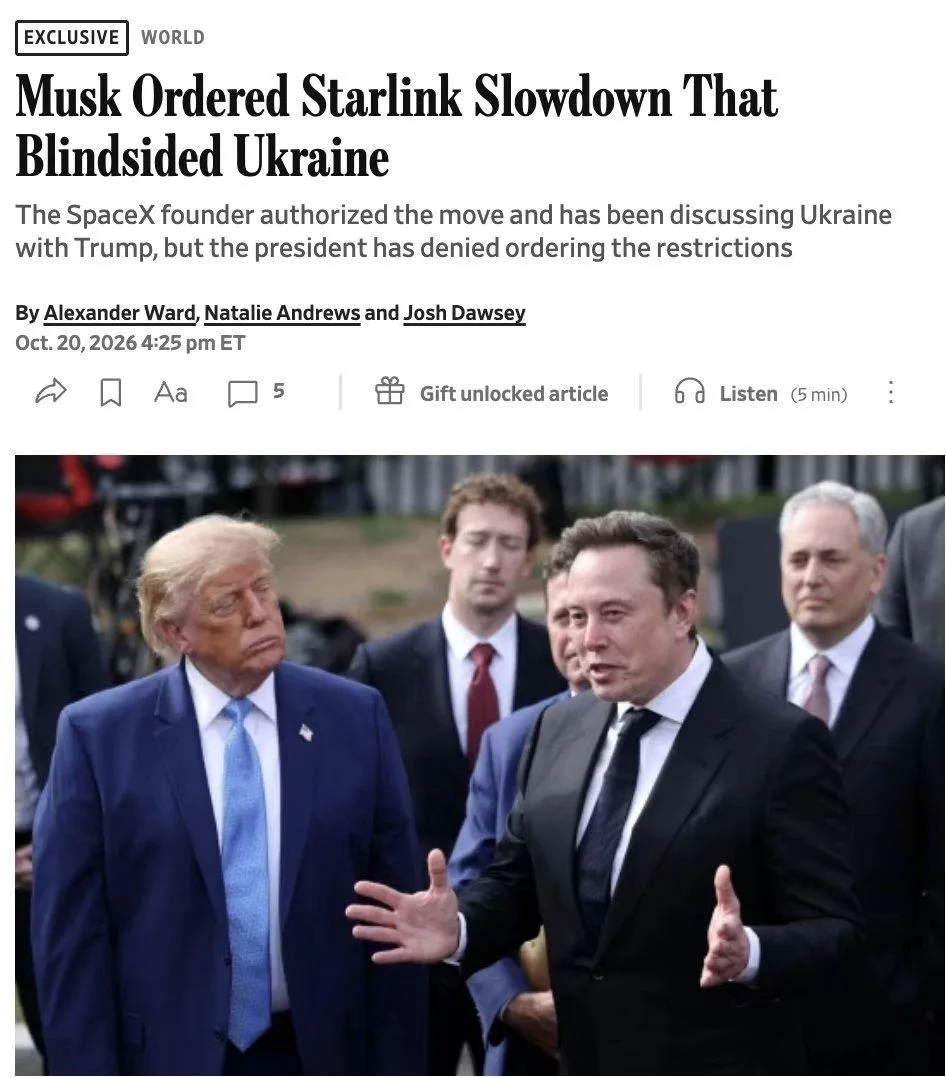 ❗️Илон Маск принял решение об ограничении доступа Украины к Starshield — The Wall Stree...
