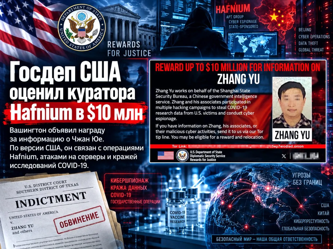 🇺🇸 Госдеп США оценил ключевую фигуру группировки 🐲Hafnium в $10 млн