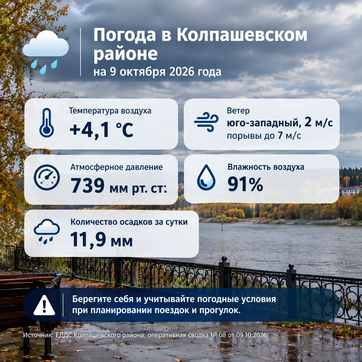 🌦 Погода в Колпашевском районе на 9 октября