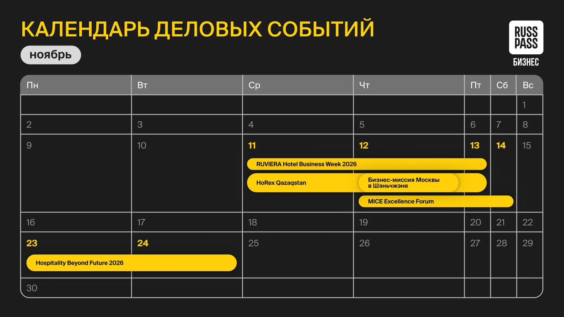 🟥 Планируйте деловую программу на ноябрь вместе с RUSSPASS Журналом. В карточке собрал...