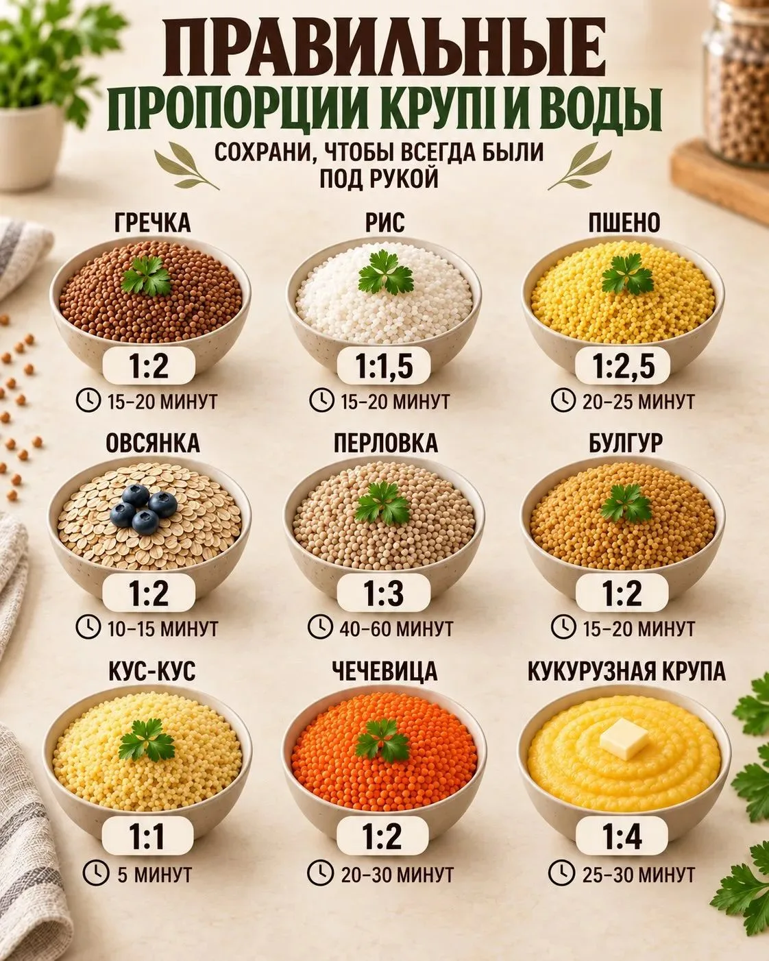 Сохраняйте правильные пропорции крупы и воды — теперь идеальная каша получится всегда! 🥣