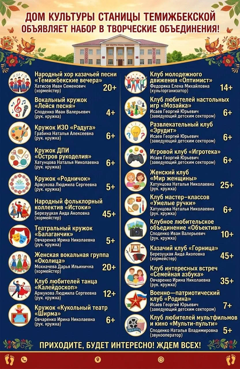 ИЩЕШЬ СЕБЯ? НАЧНИ В ДОМЕ КУЛЬТУРЫ СТАНИЦЫ ТЕМИЖБЕКСКОЙ! 🎭