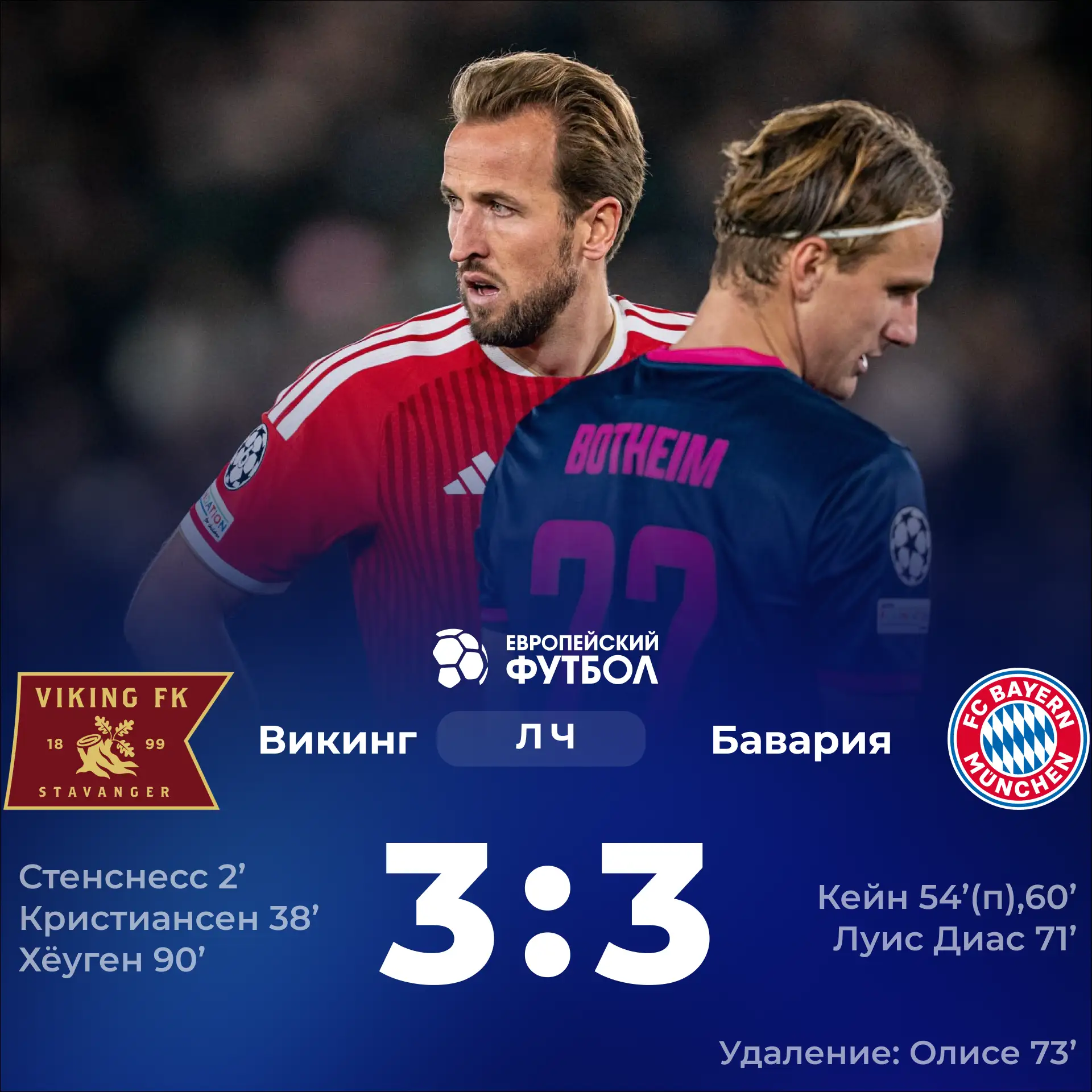 Норвежский «Викинг» в большинстве вырывает ничью у «Баварии»