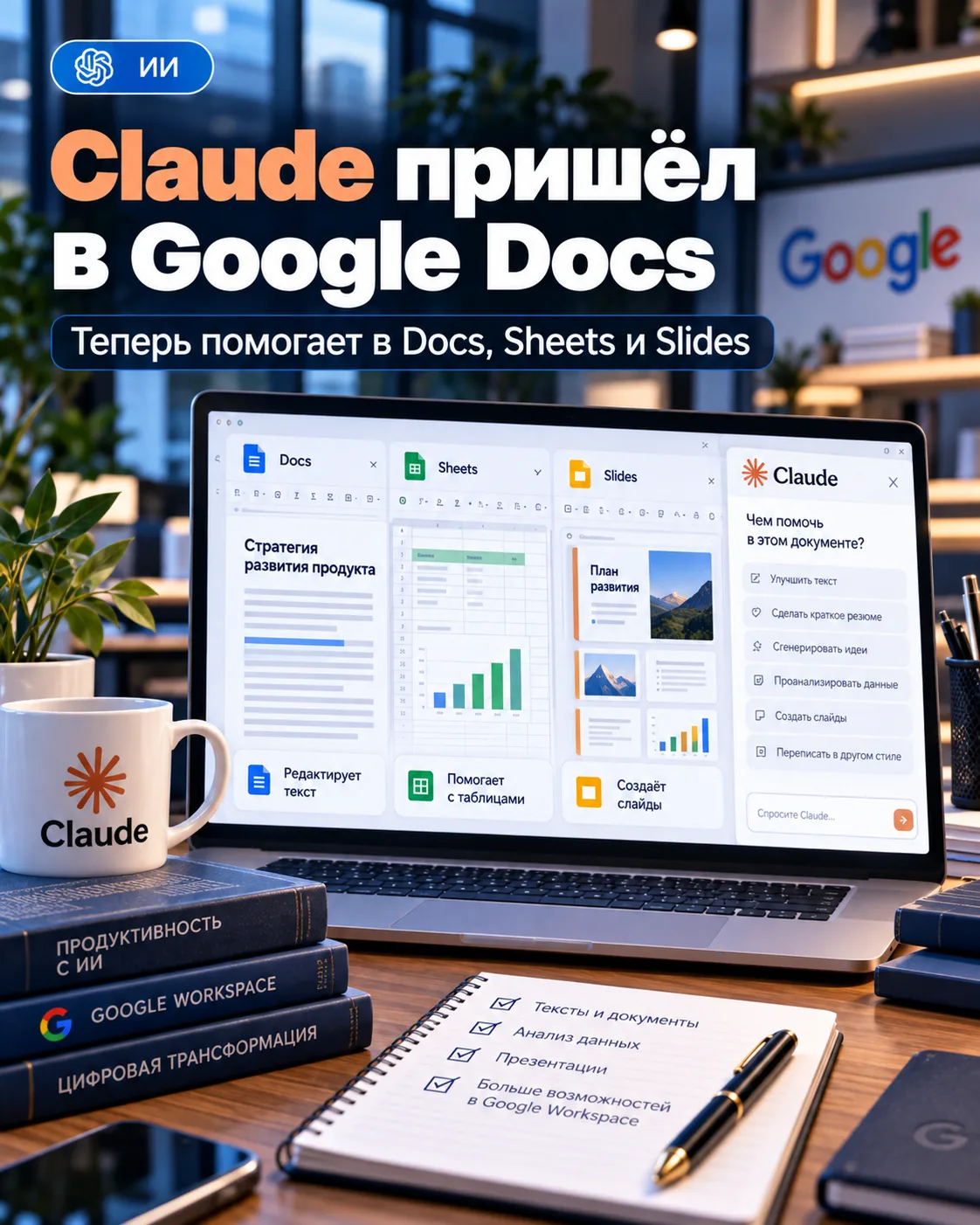 🤖 Claude поселился прямо в Google Docs