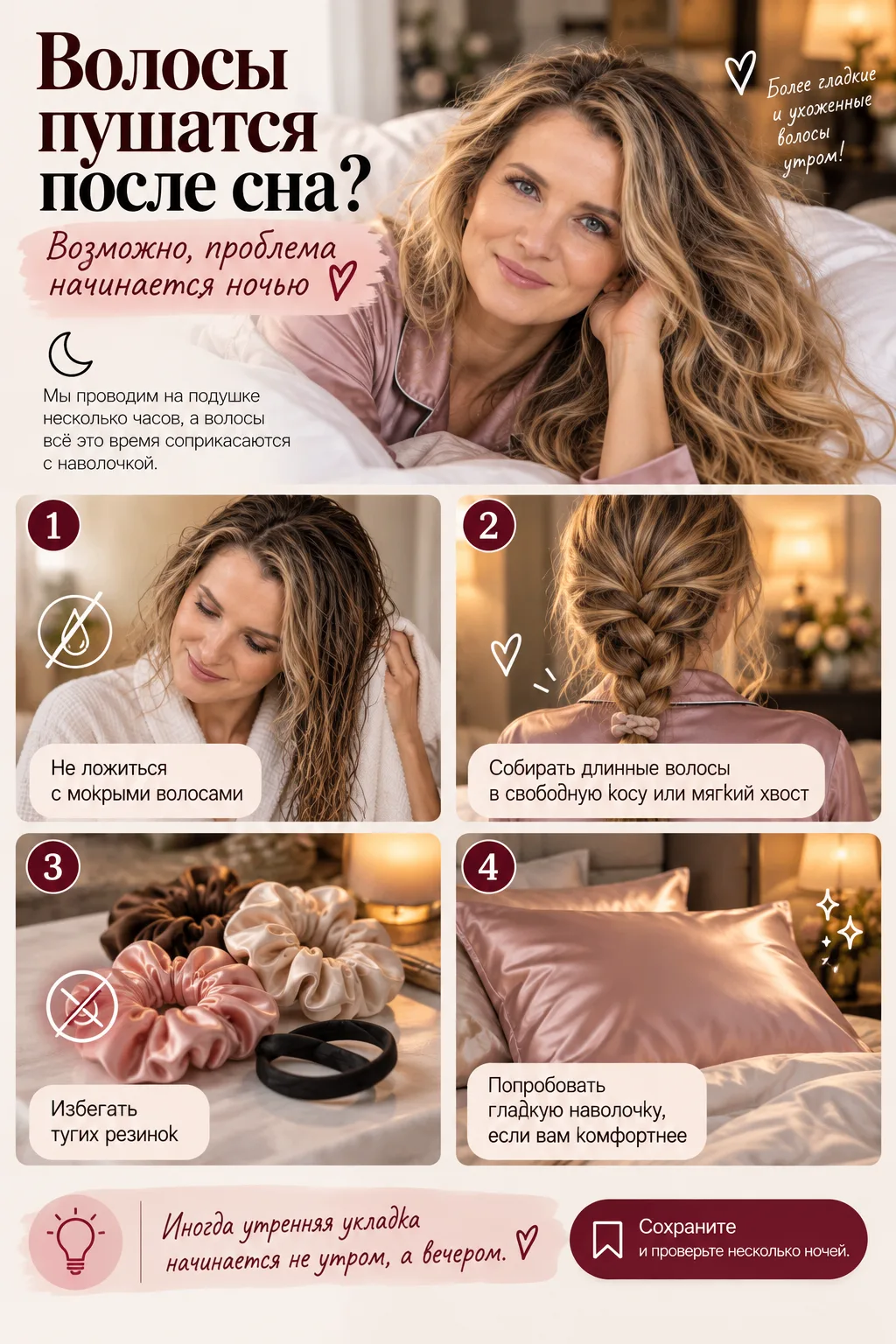 💆‍♀️ Волосы пушатся после сна? Возможно, проблема начинается ночью
