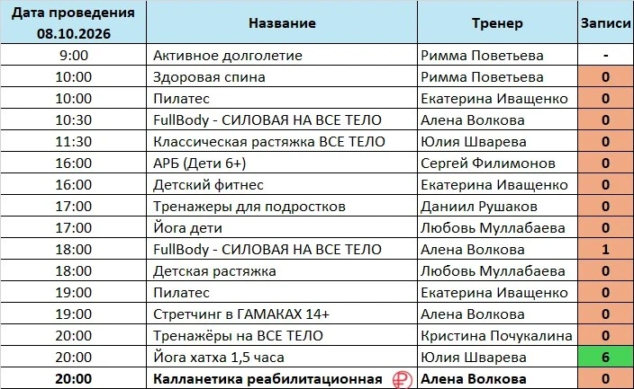 ⭐️РАСПИСАНИЕ НА 08.10.2026