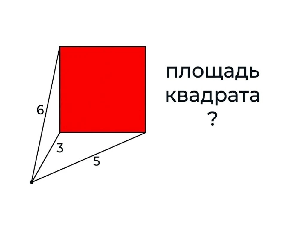 Точка E находится вне квадрата ABCD. Известно, что EA = 6, EB = 3, а EC = 5. Какова пло...