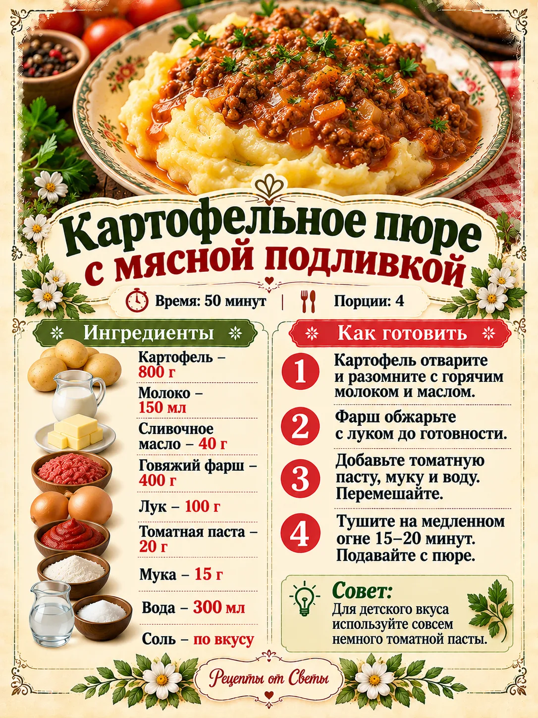 🥔 Воздушное картофельное пюре с мясной подливкой, тот самый домашний обед, от которого...