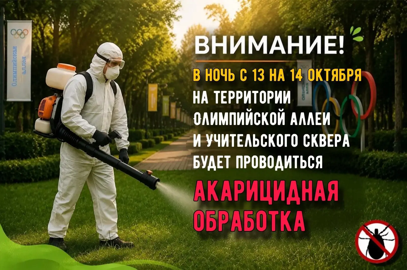 На Олимпийской аллее и в Учительском сквере организуют акарицидную обработку