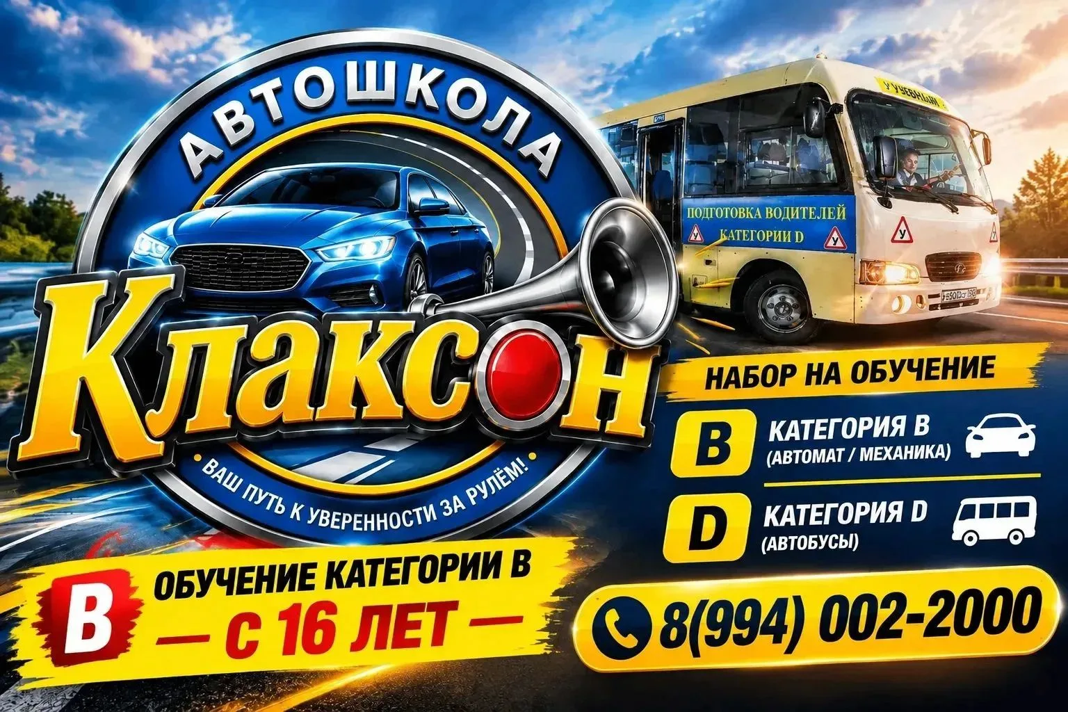 🚗 Автошкола "Клаксон" объявляет об открытии набора в новые группы на обучение категори...