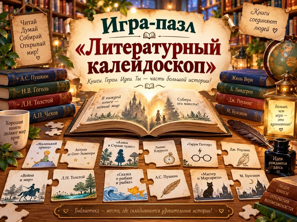 ✨Дорогие друзья! Приглашаем принять участие в игре-пазле «Литературный калейдоскоп», по...