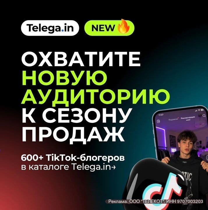 🔥 Запускайте рекламу у TikTok-блогеров через Telega.in