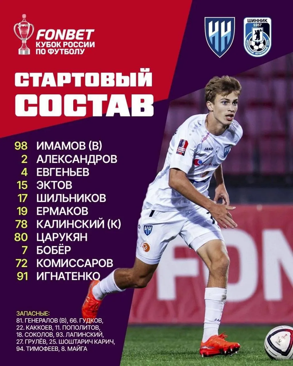 ⚡️Стартовый состав «Нижнего Новгорода» на матч против «Шинника»