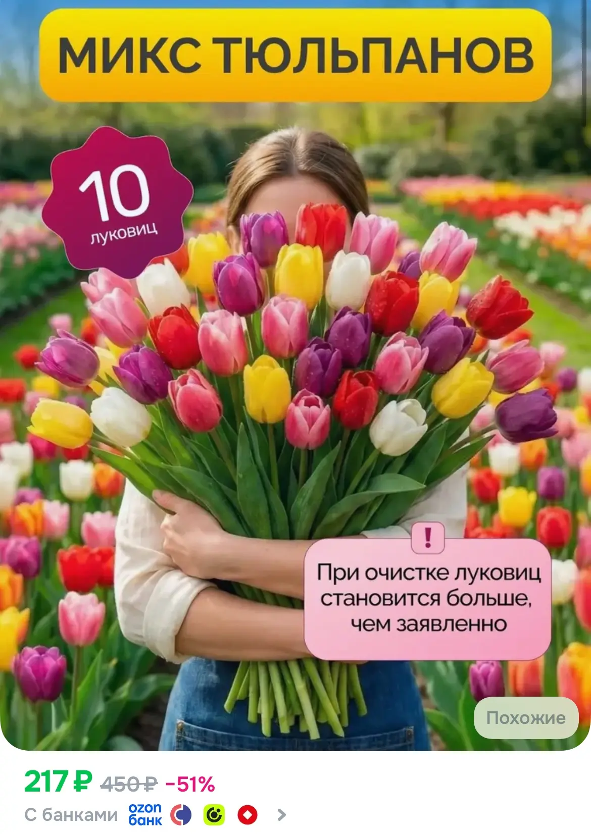 Луковицы тюльпанов микс разных сортов 10 штук