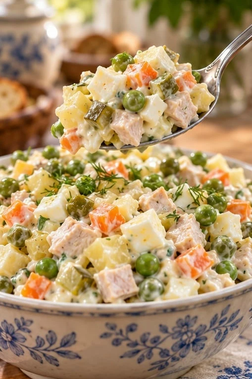 ОЛИВЬЕ С КУРИЦЕЙ И СОЛЁНЫМИ ОГУРЦАМИ — ОГУРЦЫ ОТЖИМАЮ, ЧТОБЫ НА ДНЕ НЕ БЫЛО ВОДЫ