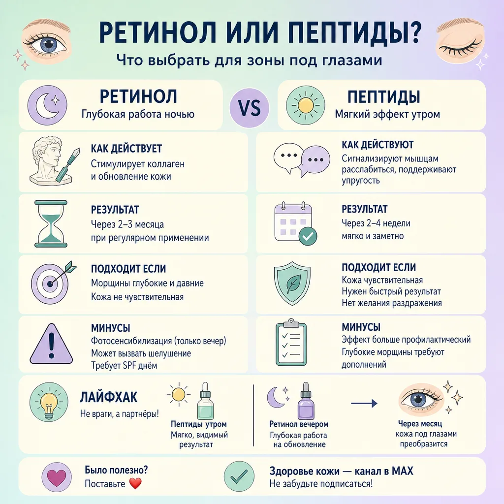 🌙 Ретинол vs пептиды: кто победит морщины под глазами