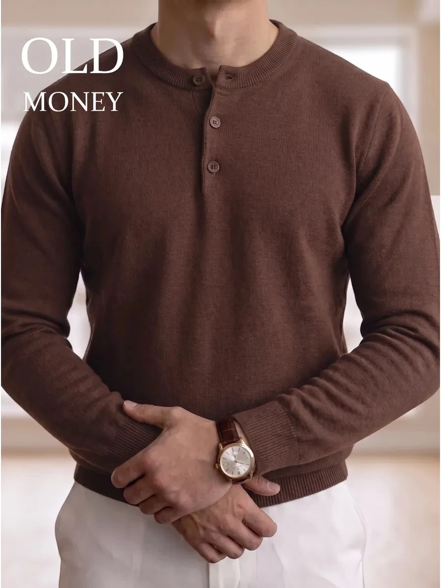 ✨ Джемпер хенли с длинным рукавом вязаный old money