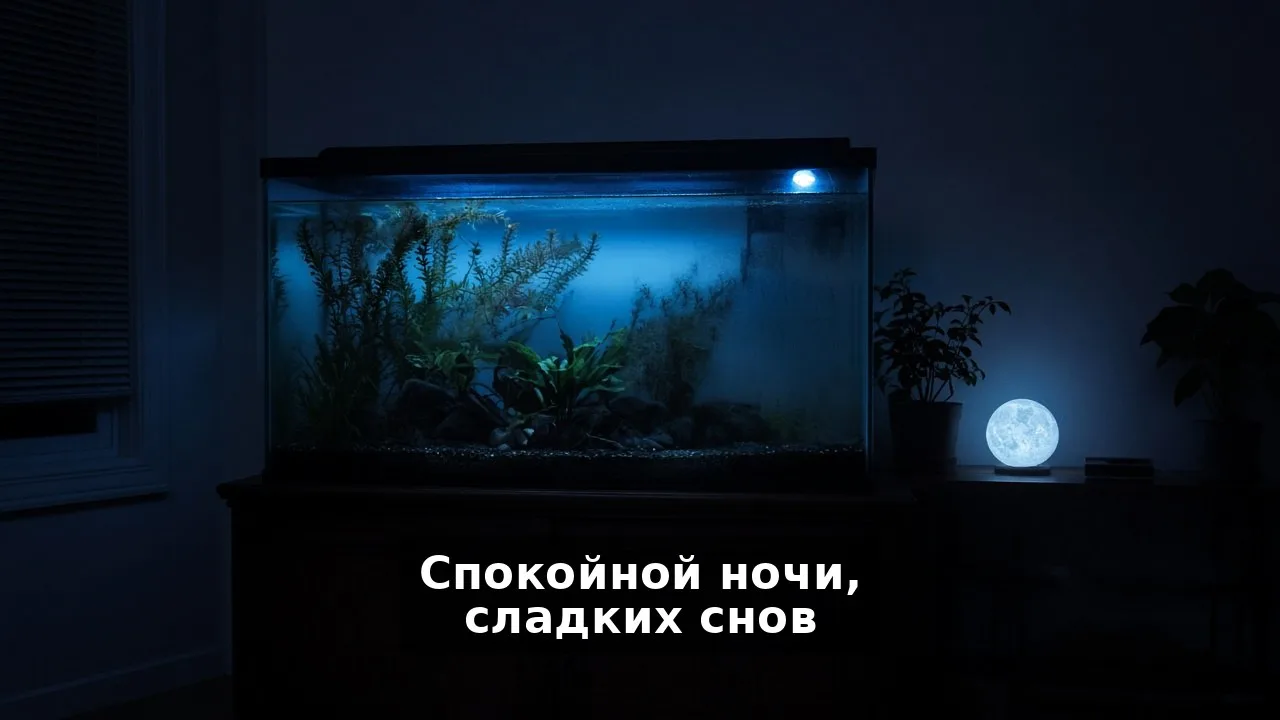 Кот улёгся у банки, значит, и нам пора — свет над аквариумом уже погас, Бублик дремлет ...