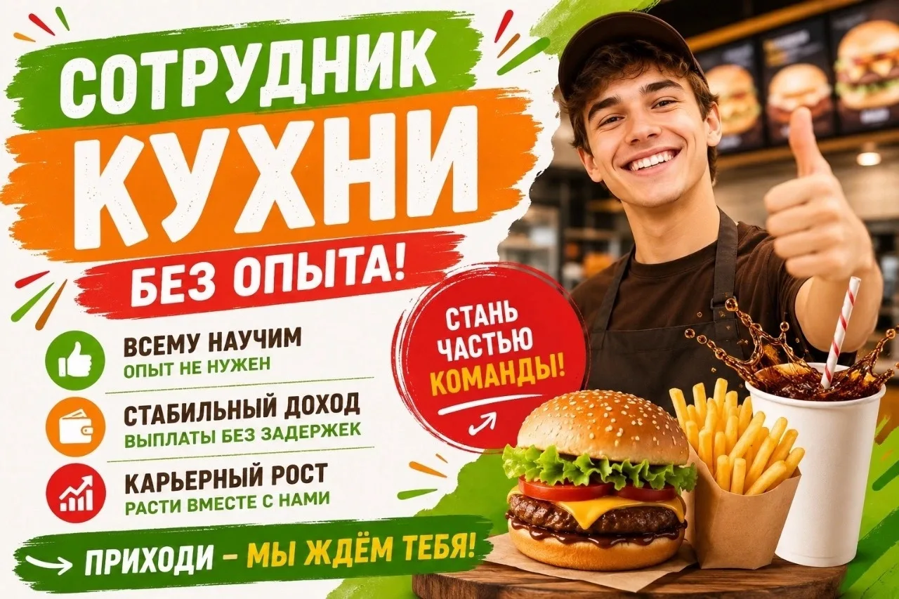 📌В сеть ресторанов быстрого питания требуются сотрудники