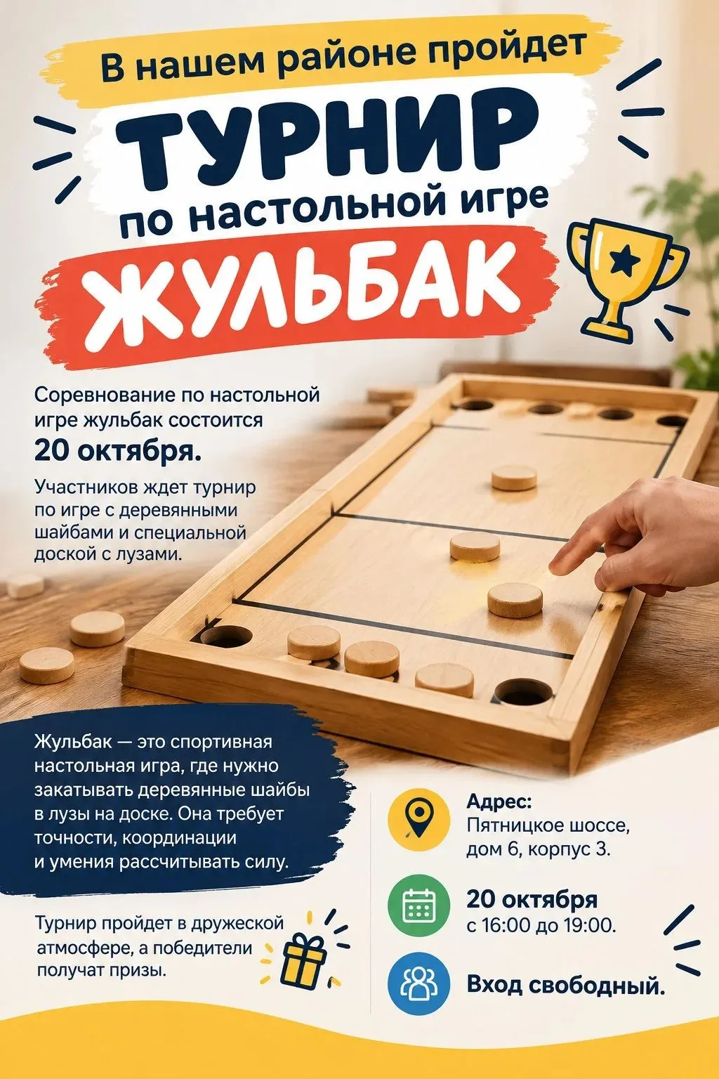 🏆В нашем районе пройдет турнир по настольной игре жульбак