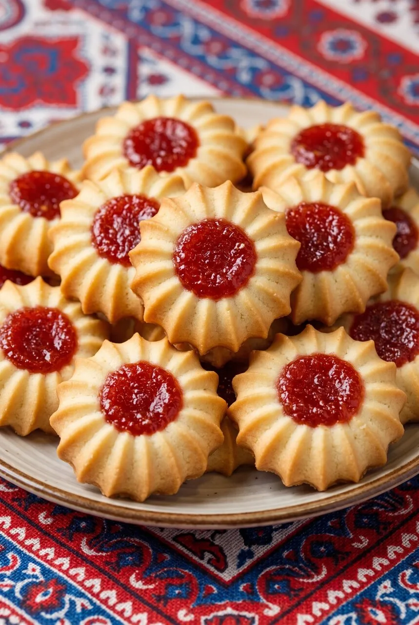 НЕЖНОЕ КУРАБЬЕ С КЛУБНИЧНЫМ ДЖЕМОМ И РЕЛЬЕФНЫМИ ЛЕПЕСТКАМИ ИЗ ГУСТОГО ПЕСОЧНОГО ТЕСТА К...