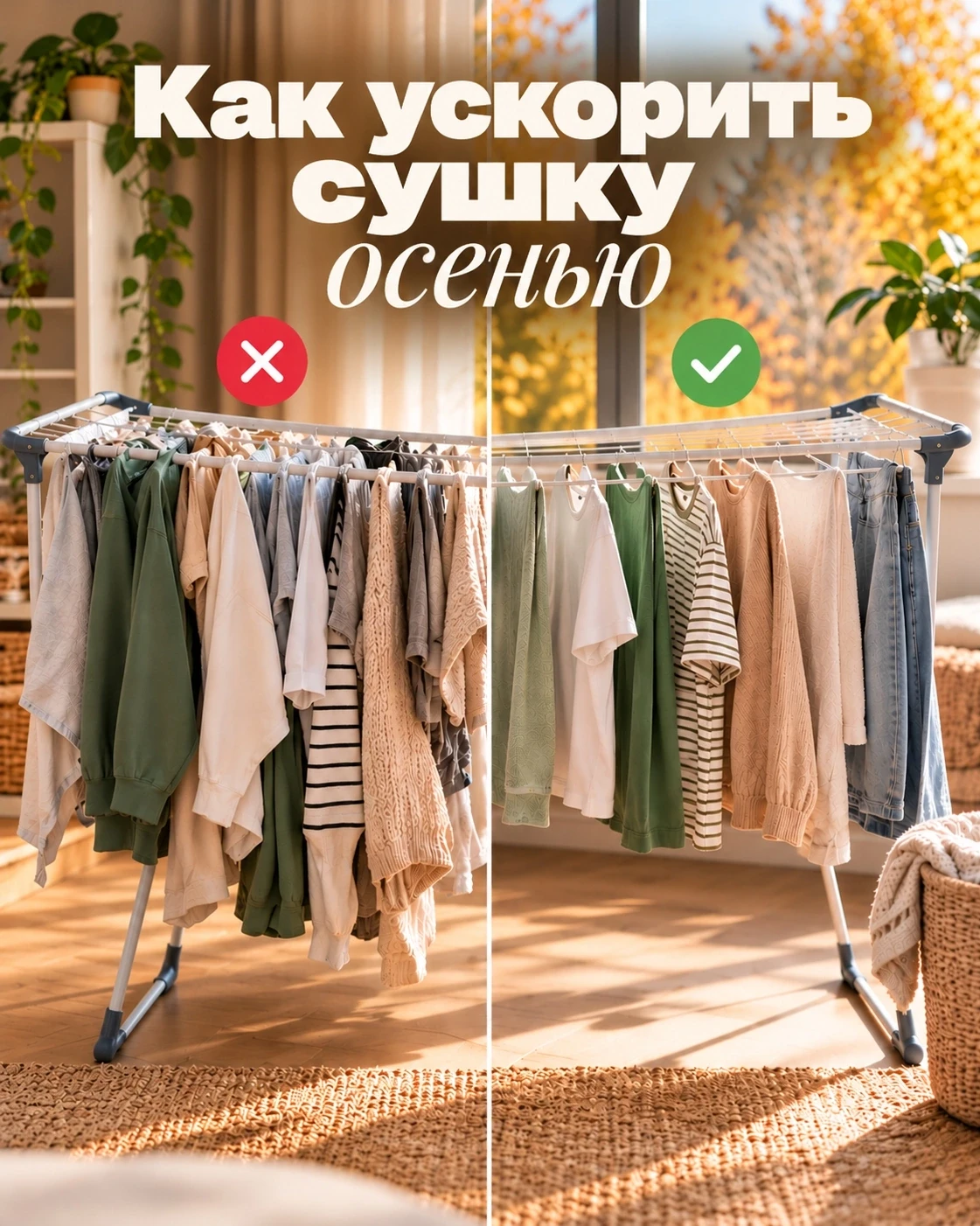🧺 Бельё второй день на сушилке? Как ускорить сушку осенью 🍂