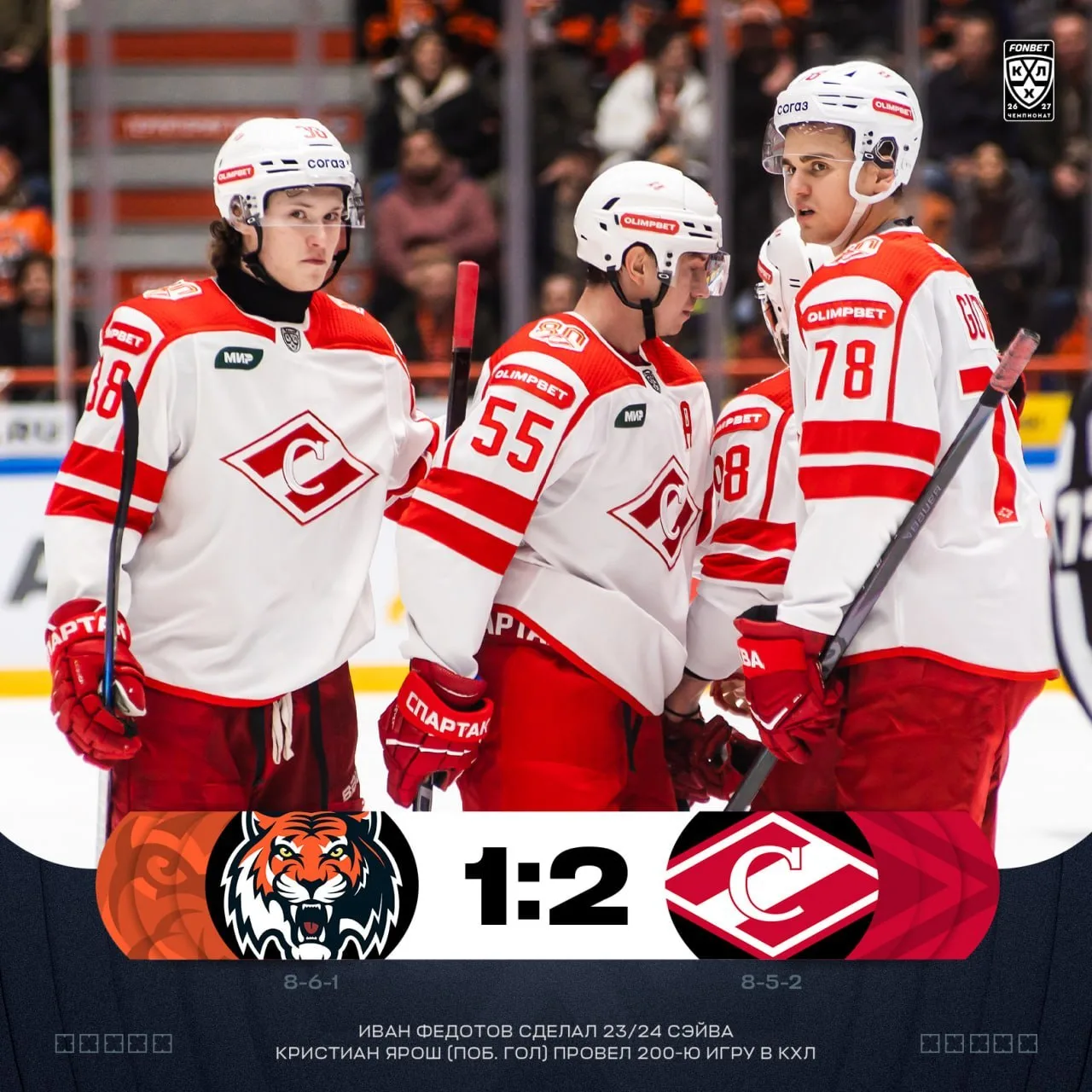 🐅 1:2 🔴 «Спартак» вырвал победу у «Амура» благодаря голу на 55-й минуте матча.
