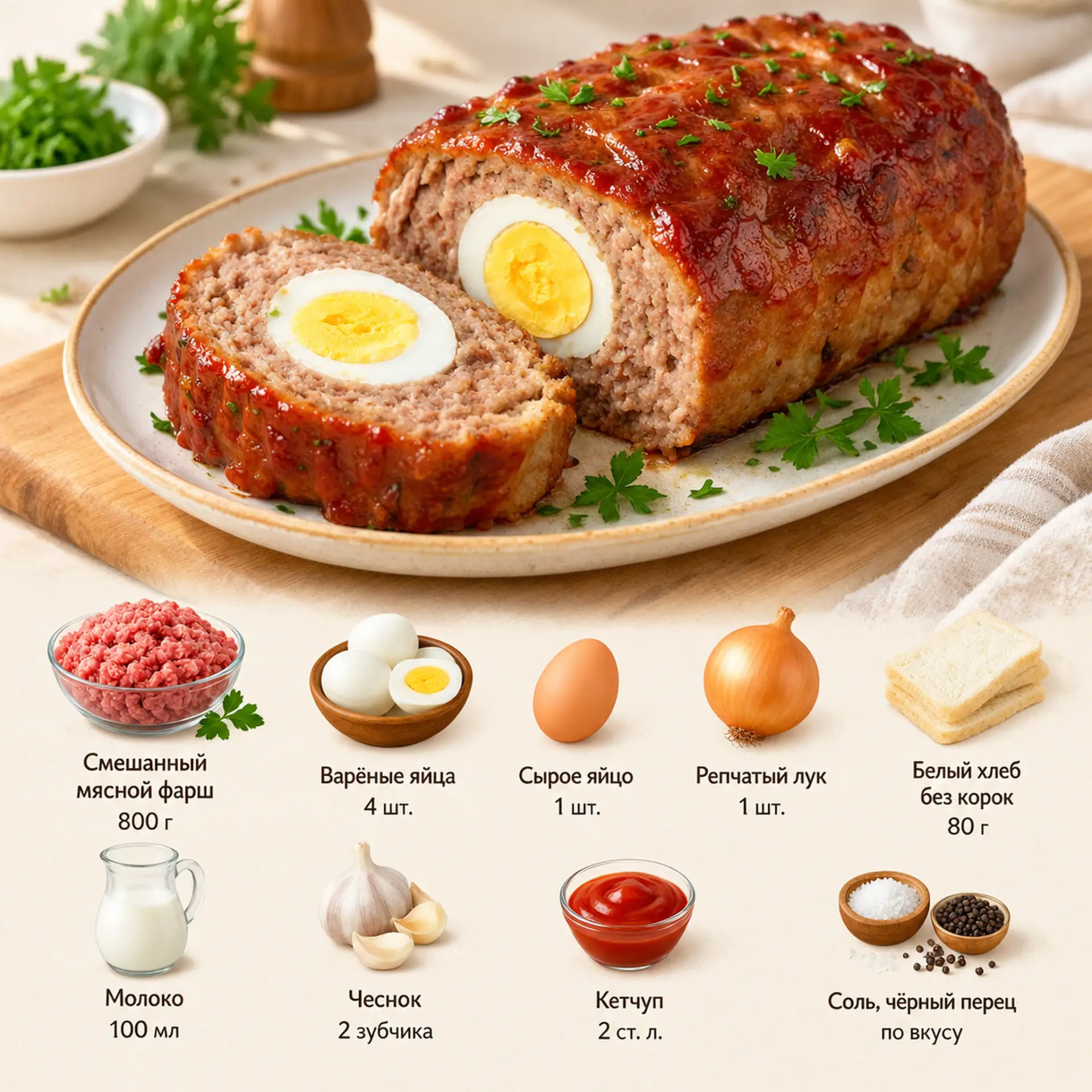 Мясной рулет с яйцом 🤤