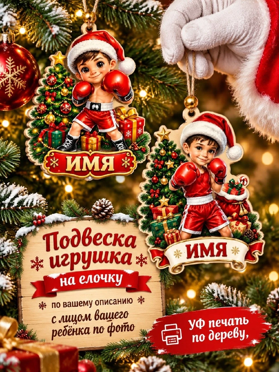 Именные подвески на ёлку с заменой лица по фото для спортсменов