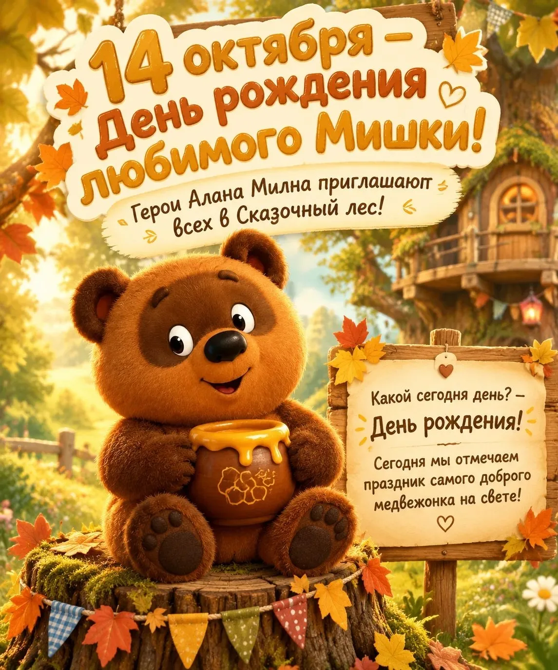 🎂14 октября — День рождения Винни-Пуха: история самого доброго медвежонка на свете.