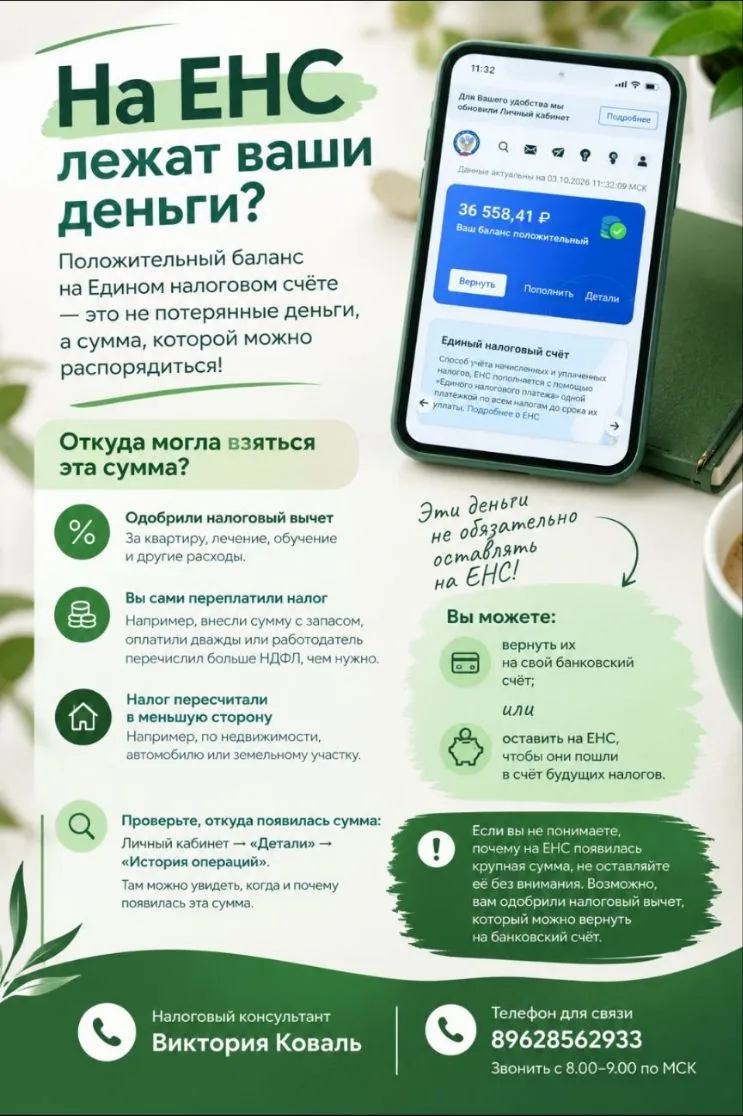 💰 У вас в Личном кабинете появился положительный баланс ЕНС?