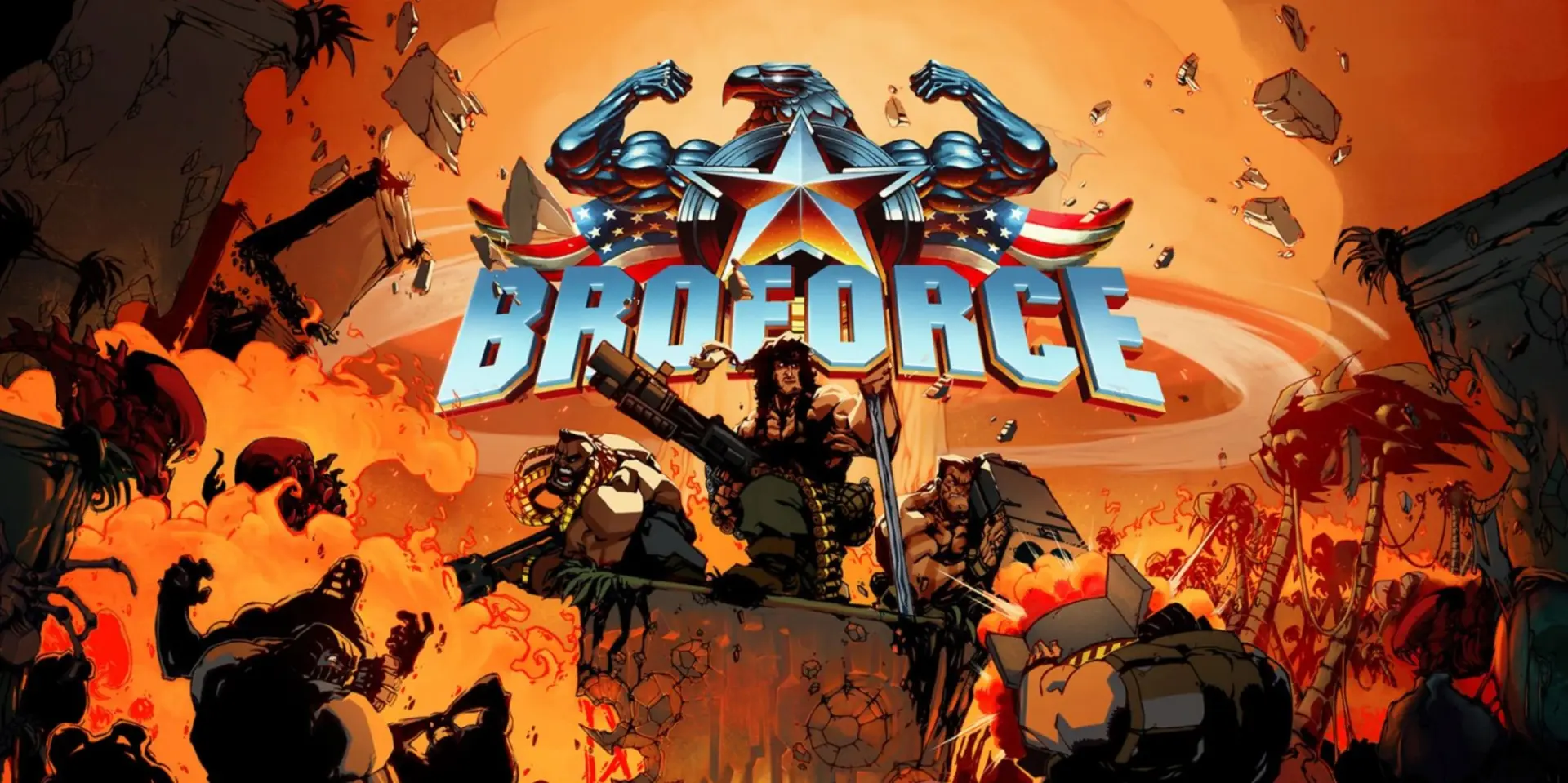 ✦ Broforce — взрывной сайд-скроллер, вдохновлённый классическими боевиками и ретро-игра...