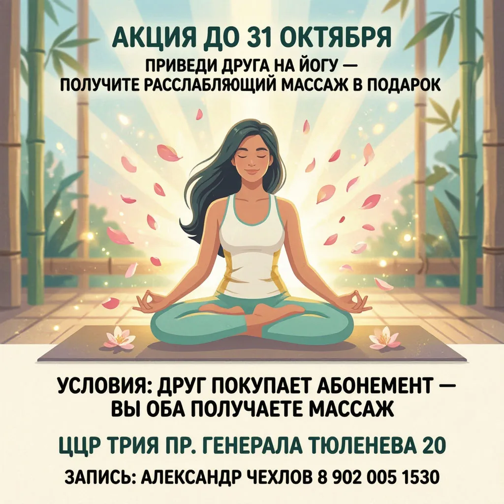 🎉 Приведи друга на практику йоги — и получи расслабляющий массаж в подарок! 🎉