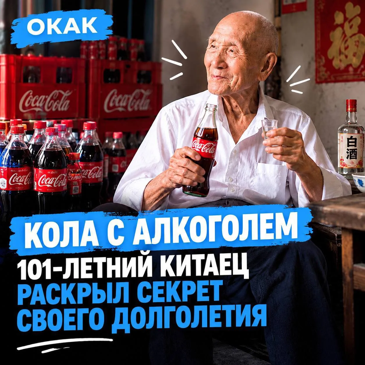 🥤КОЛА С АЛКОГОЛЕМ — 101-летний китаец раскрыл секрет своего долголетия.